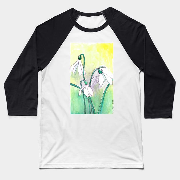 Snowdrop Flower Baseball T-Shirt by ReneeDixonArt